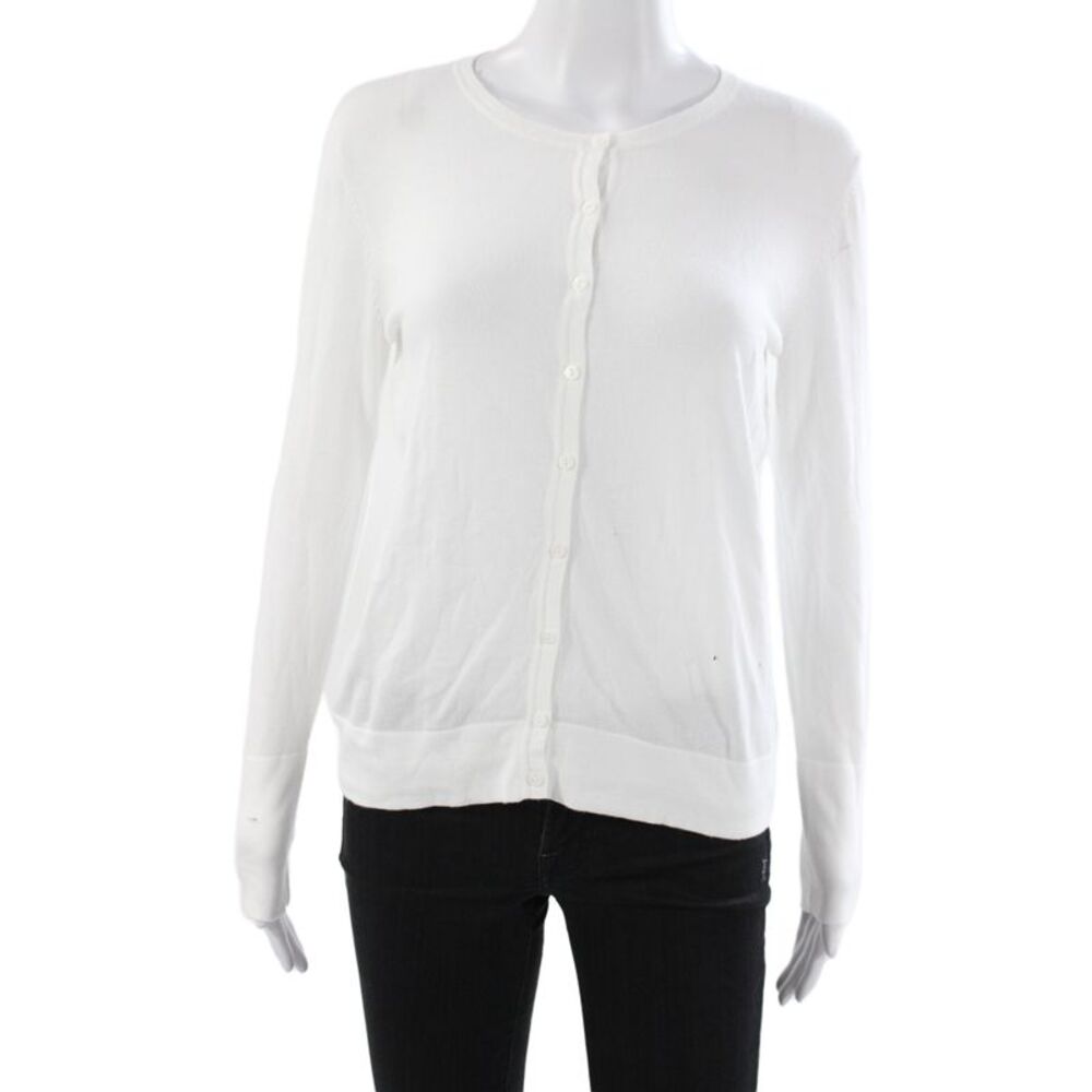Belford Womens Cardigan White Superfine Cotton Long Sleeve Size S